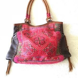 Zig Zag leather trimmed shoulder bag